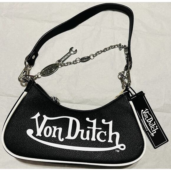 Von Dutch Classic Black and White Shoulder Bag - Picture 2 of 5